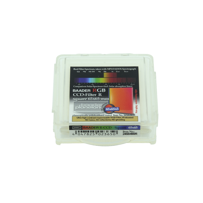 FILTRE ROUGE CCD PLAN PARALLELE, SECTION CARREE 65 X 65 MM NON MONTE